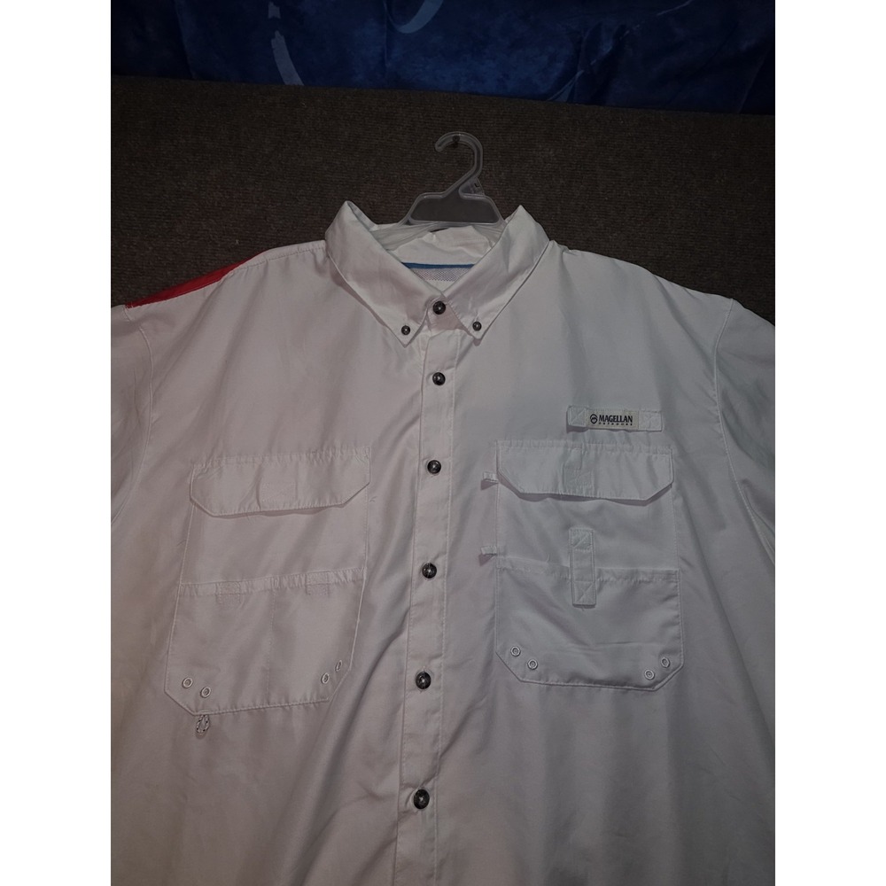 Magellan Outdoors 2XL American Flag Fishing Shirt White Short Sleeve Fish Gear - Picture 2 of 7